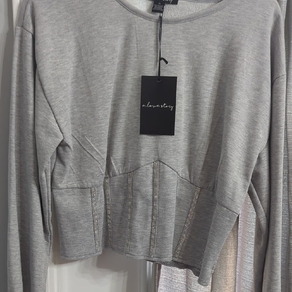 A Love Story Tops - A.L.C. Story Women’s Light Gray Long Sleeve Peplum Top
